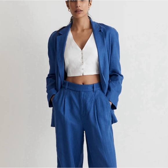 Madewell 100% Linen Double Breasted Blazer Blue - Picture 2 of 6